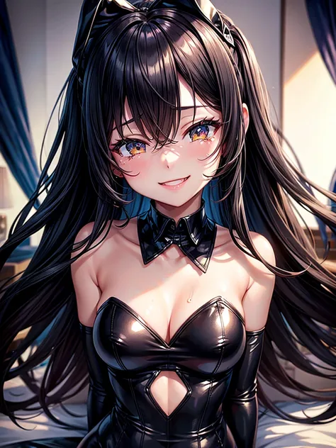 Highest quality,Highest Resolution,Sexy black bunny girl,smile,Bedroom,Dripping saliva,Tears,