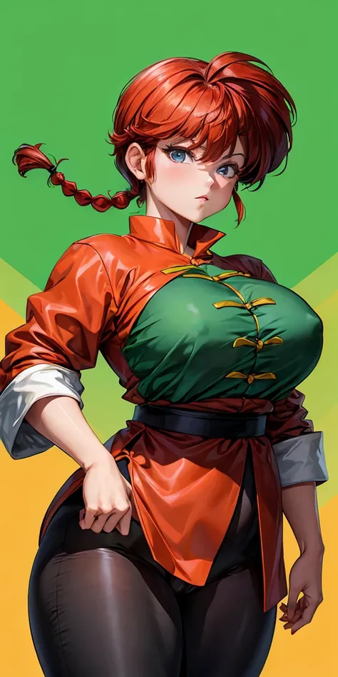 ((masterpiece)), expensive quality, very_expensive_solve, big_file size, Full Color, Thick outline, Clear contours, colorful, (Beautiful attention to detail), (Beautiful Face:1.3), Boyish face, 1 Girl, (Ranma), (Redhead), short hair, (Braided Ponytail), ((...