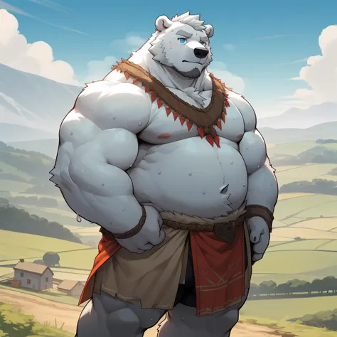 masterpiece, best quality, 8k resolution, very detailed, hairy，(((polar bear))，(((mature)))，(((beard))),(((fat)))，(((white hair ...