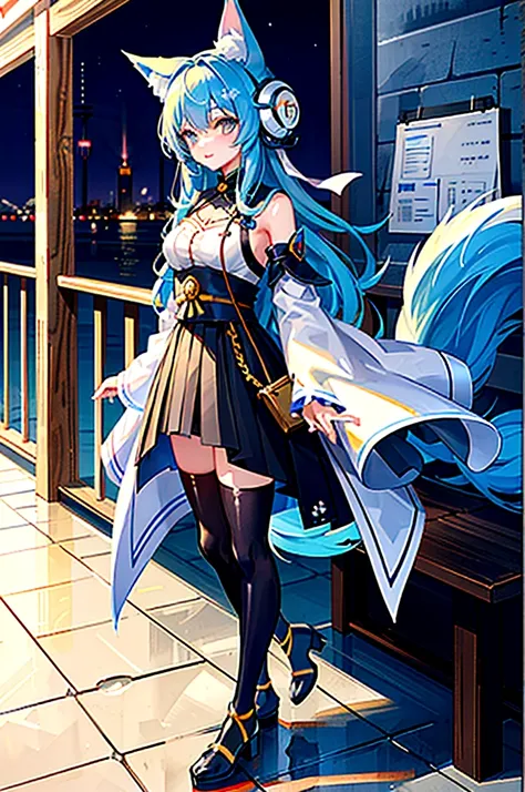 fox Light blue hair 　beast girl　indigo fur　fox beast girlfox Light blue hair 　beast girl　indigo fur　fox beast girl　fox Light blue hair 　beast girl　indigo fur　fox beast girl　Wallpaper 4k,8k,highly detailled,,vivid colors,detailed kitsune with 9 tails,tradit...