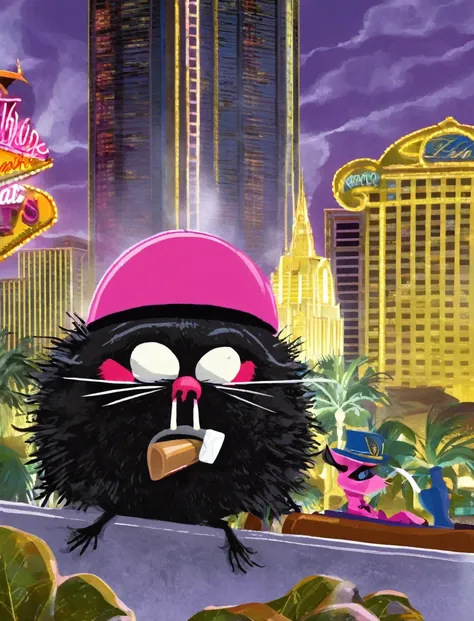 Black Spider Moth Monster Mole, smoking Cigar, pink stewardess hat, Las Vegas at Future 