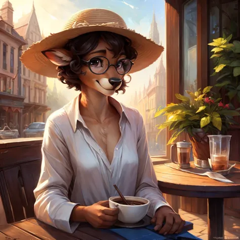 uploaded on e621, by Pixelsketcher, by Bayard Wu, by Thomas Benjamin Kennington , by Einshelm, by hioshiru and kenket, Chunie, portrait, solo anthro female deer doe, tiny featureless breasts, tiny breasts, clear dark blue, cinematic lighting, day, sunny da...