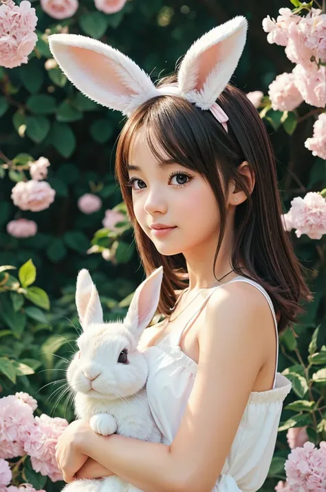 Cute Anime background with rabbit 