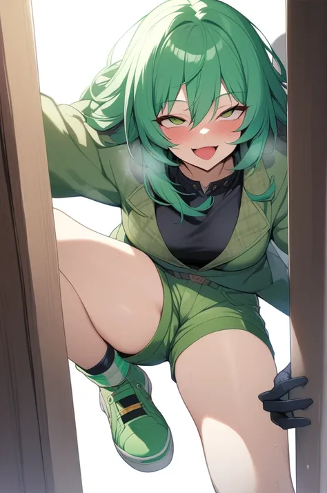 Konami,One girl,smile, View your viewers, Green jacket, gloves, Green shorts,Green footwear, masterpiece,Highest quality,ahegao,motion_Line,cyclone (for once)