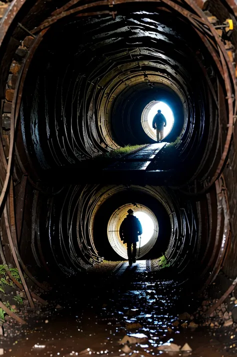 Dark and damp mine tunnel