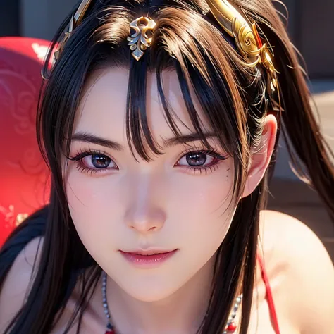 a beautiful detailed portrait of Mai Shiranui, detailed realistic facial features, sharp pointy breasts, wearing the original character outfit, highly detailed, 8k, photorealistic, dramatic lighting, hyper detailed, realistic skin texture, intricate detail...