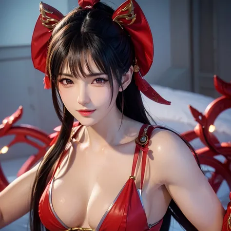 a beautiful detailed portrait of Mai Shiranui, detailed realistic facial features, sharp pointy breasts, wearing the original character outfit, highly detailed, 8k, photorealistic, dramatic lighting, hyper detailed, realistic skin texture, intricate detail...