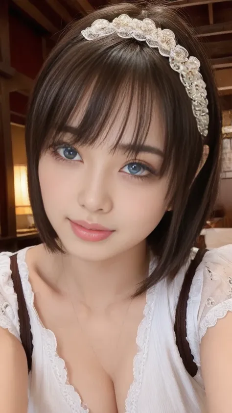 (Sexual climax:1.75),(ecstasy:1.75)short hair,Part-time job at a bar,(Wearing laced negurije:2.0),16 year-old,(Ultra cute Japan girl:1.5),(Detailed face,detailed eyes,Beautiful eyes,symmetry eyes:2.0),Natural Makeup,smile,open mouth