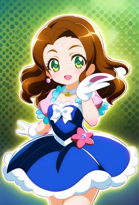 Precure style art, Brown hair, green eyes, 