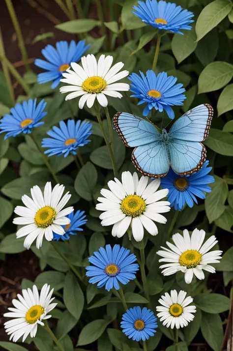 Blue butterflies with white gerberas