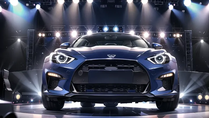 Navy blue car, front (stage:1.4),