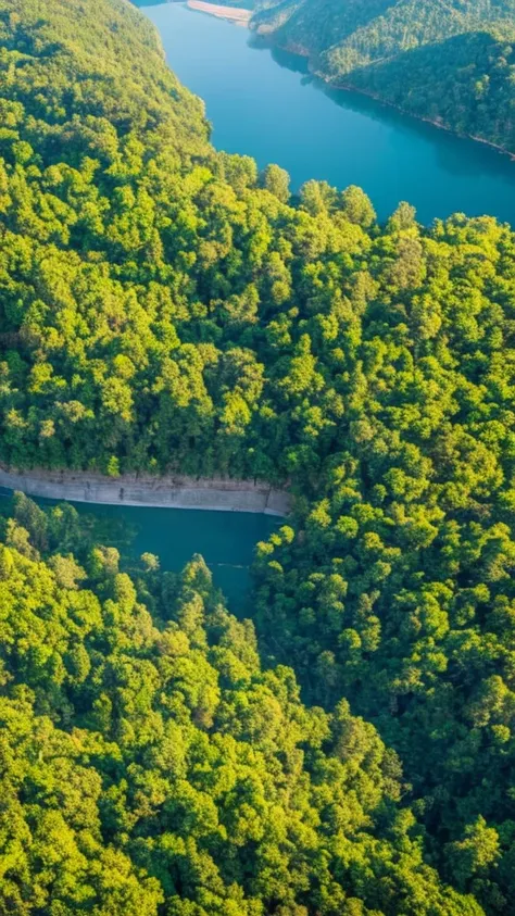 Vast forests,Ancient architecture,Strong light,Shooting from above,32k,ultra-detaile