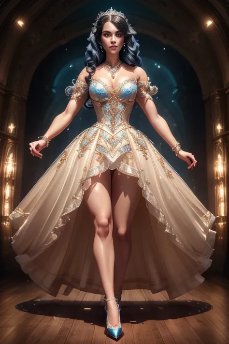 a sexual cinderella, full body, different poses, highly detailed, photorealistic, 8k, ultra-detailed, realistic skin, beautiful face, exquisite dress, high heels, jewelry, dramatic lighting, intricate background, cinematic composition, vibrant colors, fant...