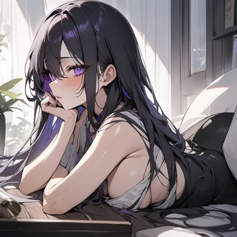 1 girl,Solo,black hair,long hair,purple eyes,masterpiece, best quality,very aesthetic,absurdres 