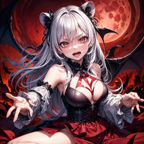 His chest was covered in blood、Anime girl with blood dripping from her chest, Gothic maxi dress，gothic girl anime, gapmoe Yandere grimdark, Devil anime girl, Shatia Bradfren, Bad guy anime 8k, Yandere intricate, portrait gapmoe Yandere grimdark, 1 Vampire ...