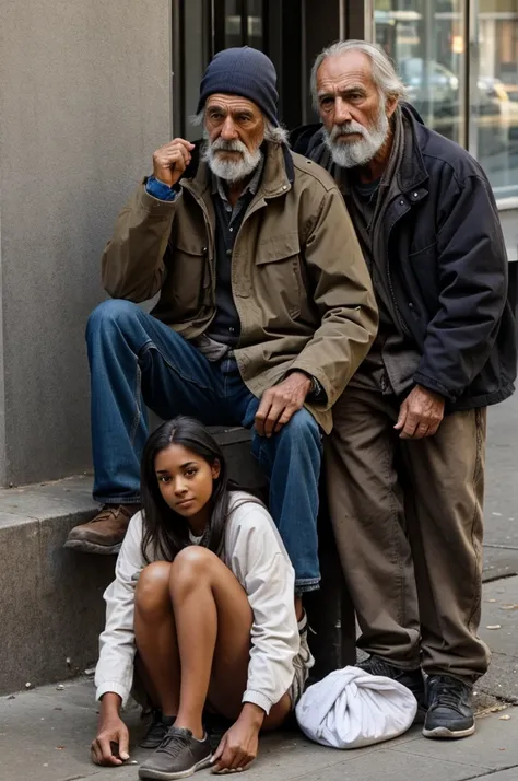 An image of a beautiful girl and a homeless man 