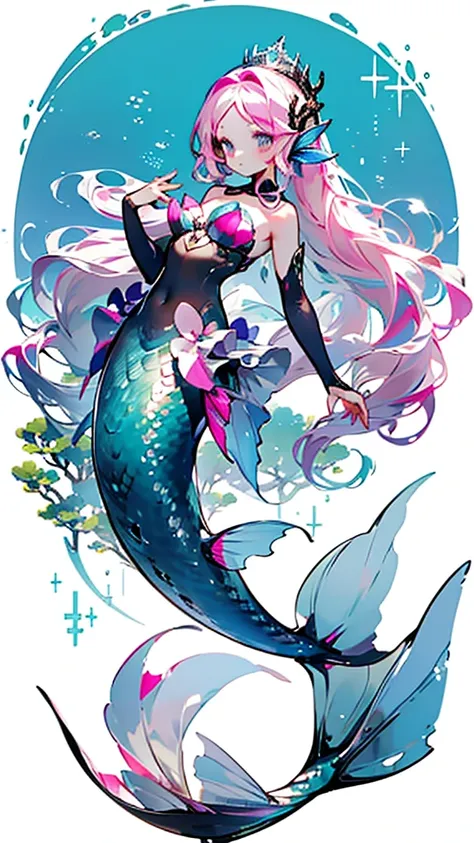 Mermaid，Mermaid，Mermaid女孩，Mermaid尾巴，Bodysuit style，Scale style，Underwater background，Underwater background，Seabed background，Coral shells background，Background in sea water，Pink and purple的鳞片，Pink hue，fin，身上长着fin，Girl with fish tail，Pink and purple，Powder ...