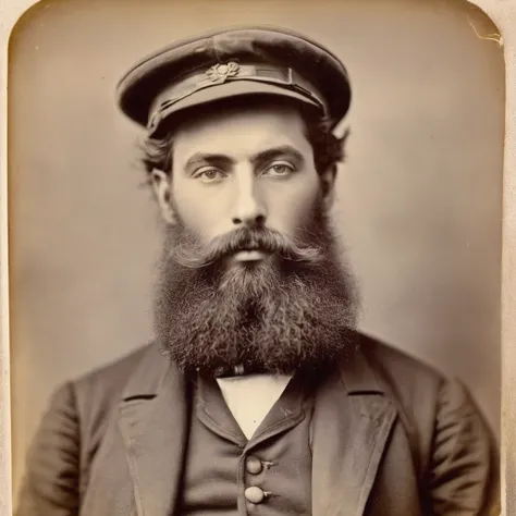 an old photo of a man with a beard and a hat, an album cover by Lubin Baugin, flickr, pre-raphaelitism, quirky 1 9 th century, author unknown, jules verne, 1 8 0 0 s soldier, taken in the late 1800s, 1 8 8 0 s style