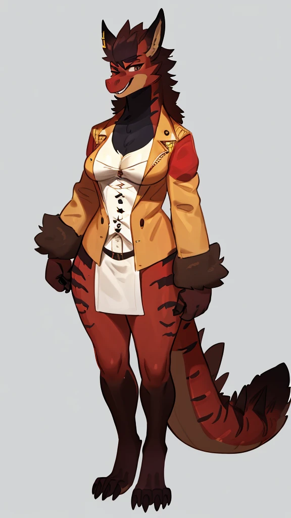 By bebebebebe, by lostgoose, by goonie-san, solo, standing, female, wolf,dragon, fuerte,sexy, hair long, blak, smiling, happy,pirate full body
