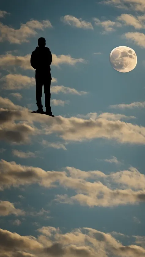 silhouette of a person,moon,cloud,32k,detailed description