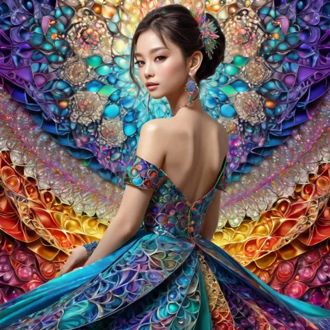 (masterpiece, top quality, best quality, official art, beautiful and aesthetic:1.2), (1girl:1.3), extremely detailed,(fractal art:1.1),(colorful:1.1),highest detailed,(zentangle:1.2), (dynamic pose), (abstract background:1.5), (japanese dress:1.2), (shiny ...