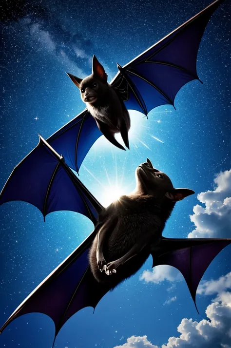 A tender bat animal in love with a star in the sky and a lot of magic around