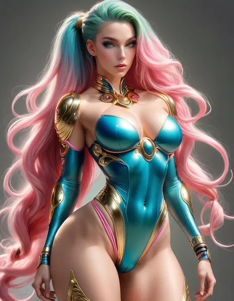 GORGEOUS GODDESS WOMAN , TALL WOMAN BODY, TALL WOMAN, STRONG CURVY ATHLETIC BODY, MUSCLES, BLUE PINK COSTUME, THONG BODYSUIT, GOLD DETAILS, EXPOSED GORGEOUS THIGHS, THICK THIGHS, SWEATY GLUTES, STRONG GLUTES, GOLD TENIS, GOLD GAUNTLETS, HUGE LONG BLUE GREE...