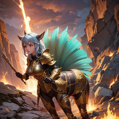 cute girl centaur,fantasy,highly detailed,armor,shield,mace,dynamic pose,cinematic lighting,vibrant colors,intricate details,digital painting,concept art style,unreal engine,hyper realistic,8k,best quality