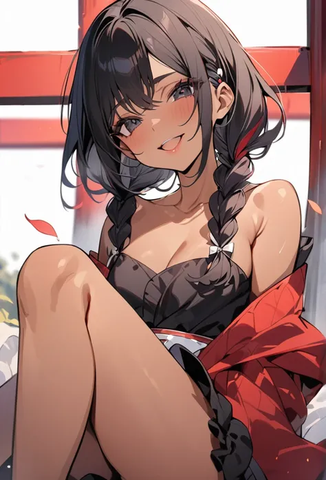 (anime style),masterpiece, best quality, extremely detailed,tanned skin,dark skin Beautiful body,BREAK,multicolored colorful hair,short hair,twin braids,BREAK,black eyes,happy smile,shy,eyebrow,open mouth,eyes widen,happiness
smile face,detailed lips,False...