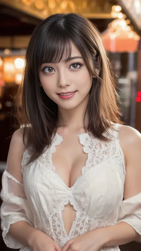 1 ultra super cute japanese girl, 20-year-old, short hair, part-time job at a bar, wear a lace nightgown, (detailed face, highly detailed eyes, incredibly beautiful eyes, symmetrical eyes, natural makeup, smile, open your mouth, sexual climax, ecstasy:2.0)...