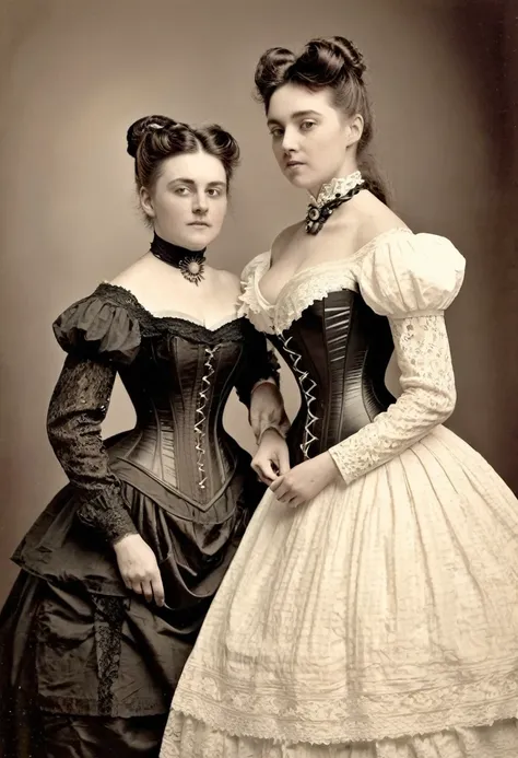 Victorian woman and girl in corset