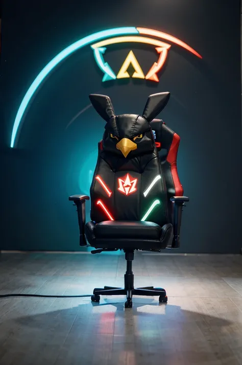 Design a vibrant 3D gaming logo with a finix bird character on the back that lights up, in the middle it says &quot;Saep Donkerr&quot;, background logo putih