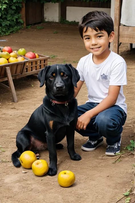 Boy dog village fruit