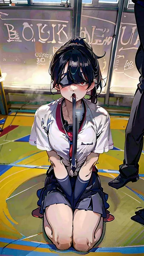 uniform、Club room、Baseball club、Blindfold、ponytail、Double Peace、orgasm、Ahegao、blackboard、machine、Window Glass、School classroom、Surrounded by men、Side view,Cum on hair,Lower body of man in front of female face、A woman is sitting sideways、On my knees、Kneelin...