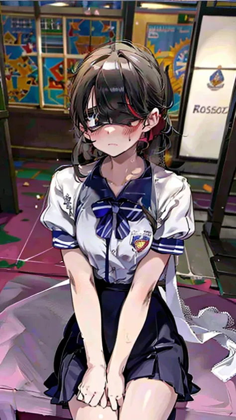 mini skirt、uniform、club room、baseball club、blindfold、ponytail、double peace、orgasm、ahegao、blackboard、machine、window glass、school ...