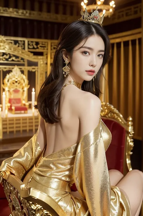 (((best quality))),(((ultra detailed))),(((masterpiece))),illustration,1 girl,solo,slim,thin,shoulder length straight bob hair,earrings,necklace,small breasts,flat chest,slender legs,high heels,Asian appearance,princess,royal,Chinese palace,night scene,mag...