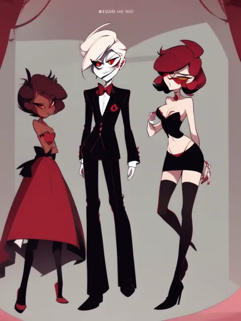 1male, character design sheet for a male character,  hazbin hotel, red palette