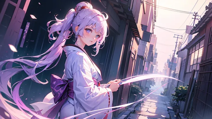 woman　clear　Light purple hair　　kimono　　Anime Style　trip
