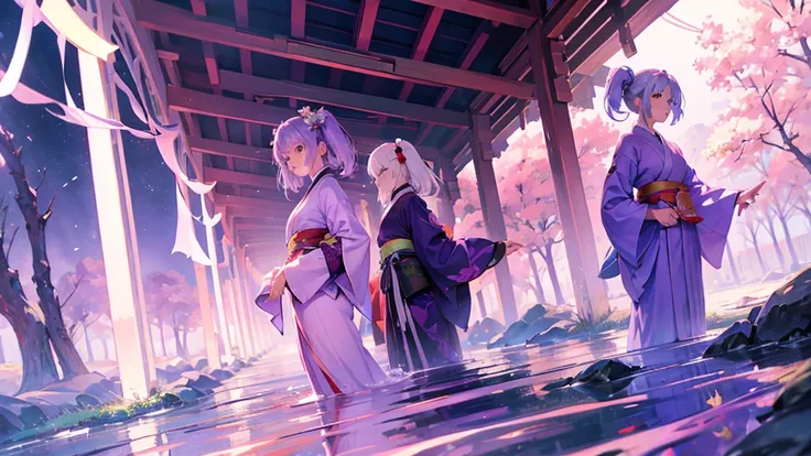 woman　clear　Light purple hair　　kimono　　Anime Style　trip
