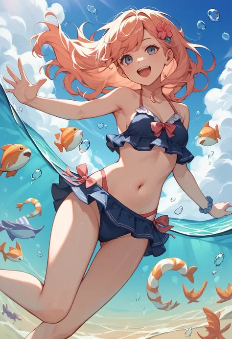 Highest quality, Very detailed, masterpiece, anime,Highest quality,Japanese High School Girl,One Girl,One Girl,Swimwear,bikini,Beach,Dynamic pose,open mouth,smile,Transparent haori,nsfw,Underwater shot