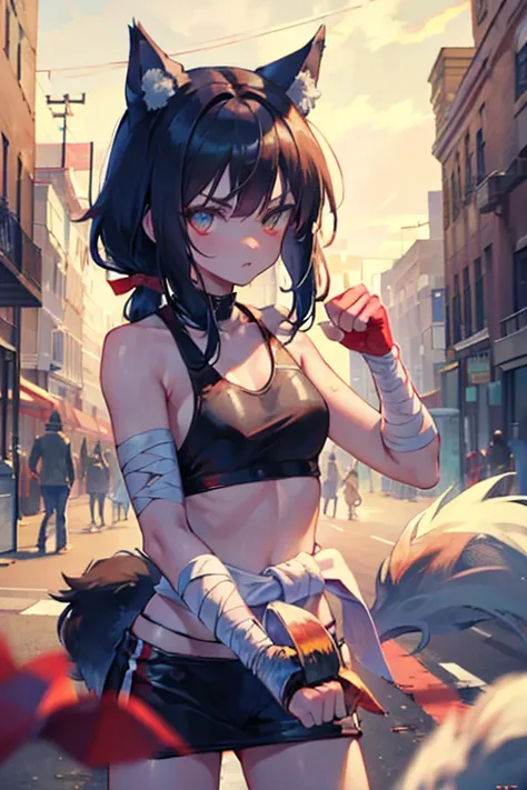 Street Brawler,Wolf Girl,His fist was wrapped in a bloody bandage,His gaze was sharp.,whole body