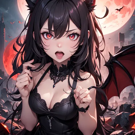 His chest was covered in blood、Anime girl with blood dripping from her chest, Gothic maxi dress，gothic girl anime, gapmoe Yandere grimdark, Devil anime girl, Shatia Bradfren, Bad guy anime 8k, Yandere intricate, portrait gapmoe Yandere grimdark, 1 Vampire ...