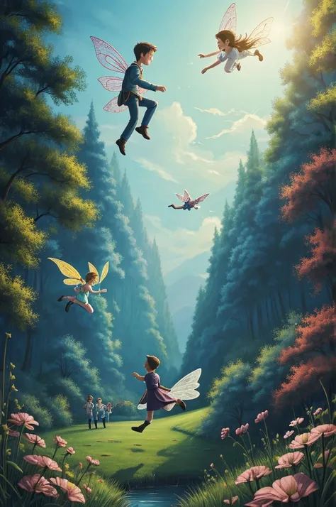 Illustration for a fairy tale about a boy who can fly