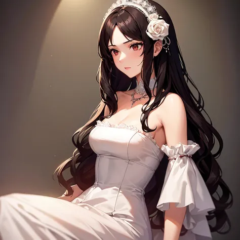 a young woman named Isabella. Her white silk dress was adorned with red roses, and her dark hair fell in soft waves over her shoulders in sex 