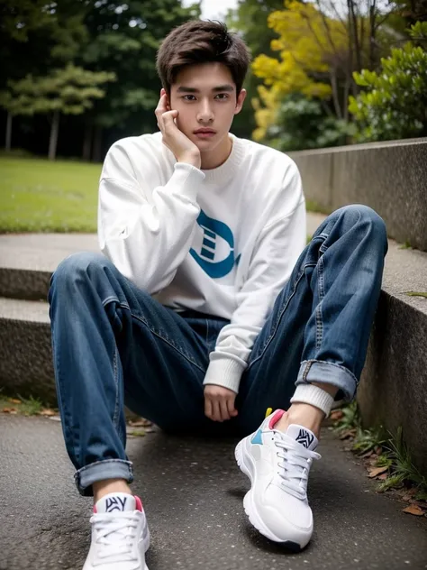 handsome boy,20yo,sneaker,sweater,