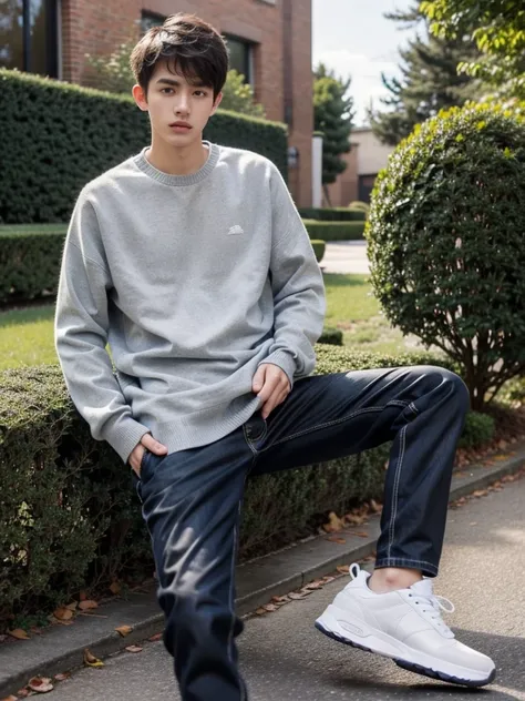 handsome boy,20yo,sneaker,sweater,