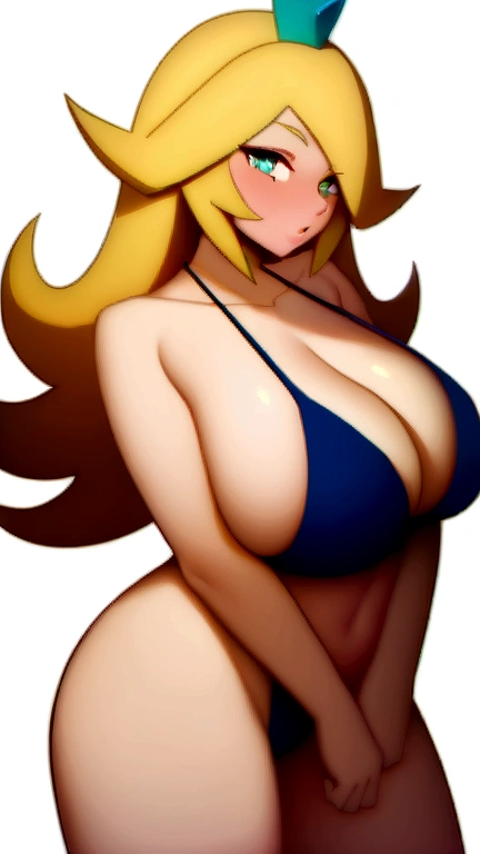 ((Masterpiece)), ((Best Quality)), (detailed), perfect, Alone, Rosalina, beautiful woman with blue bikini, delicious lips, wide, huge chest, naked from head to toe so that her vagina and breasts can be seen in detail 