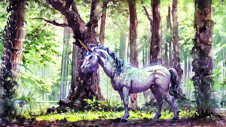 A winged unicorn in the forest，alchemy，