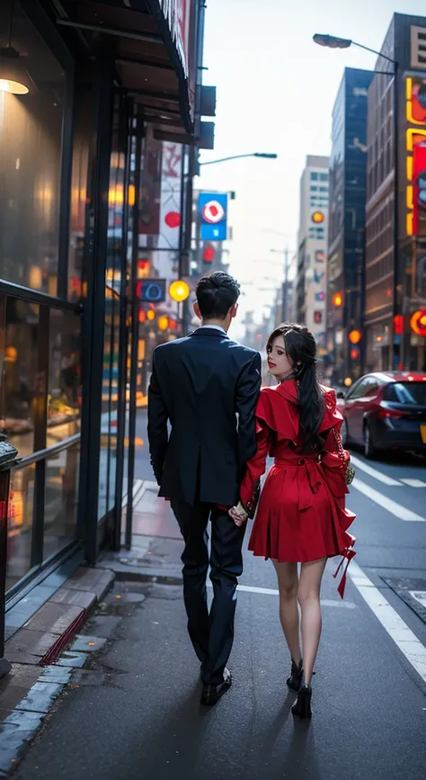 hold hand from back, walking down street