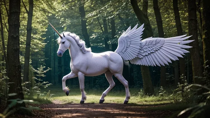 A winged unicorn in the forest，alchemy，